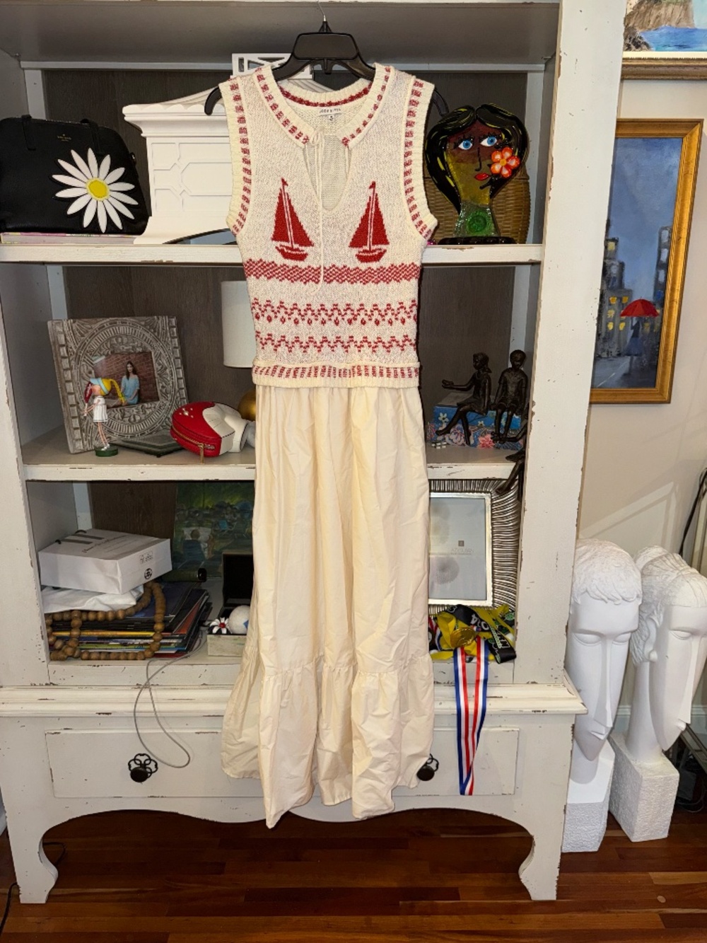 Moon River Nautical two-fer maxi dress sweater bodice sailboat cotton skirt XS - Picture 3 of 5
